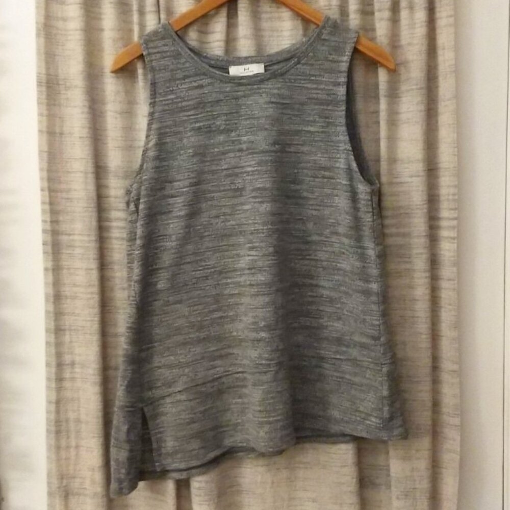 H Halston Asymmetrical Thick Heathered Knit Tank Top Large Grey Office Siren